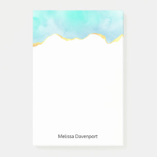 Tranquil Tropical Green Blue with Gold Border Post-it Notes