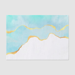 Tranquil Tropical Green Blue with Gold Border Tissue Paper