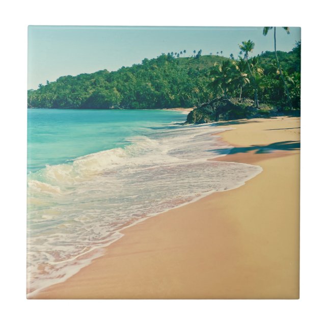 Tranquil Tropical Island Beach Tile (Front)