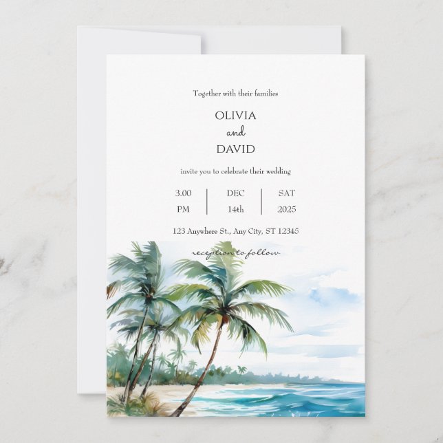 Tranquil Tropical Seascape Palm Beach Wedding  Invitation (Front)