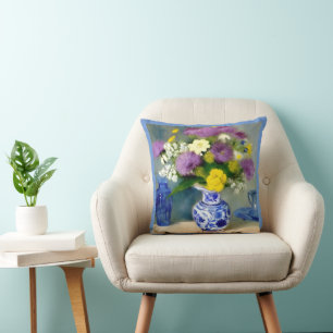 Tranquil Vase of Flowers Print Cushion