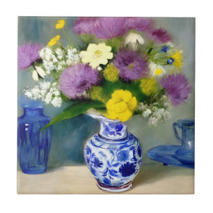 Tranquil Vase of Flowers Print Tile