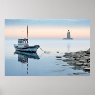Tranquil Water Boat Serene Landscape Poster