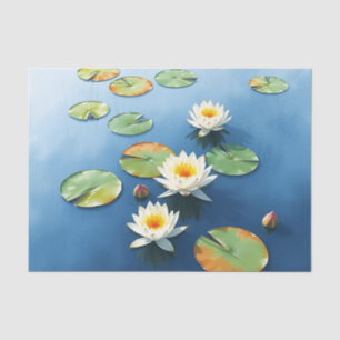Tranquil Water Lilies Floating on Calm Pond Tissue Paper