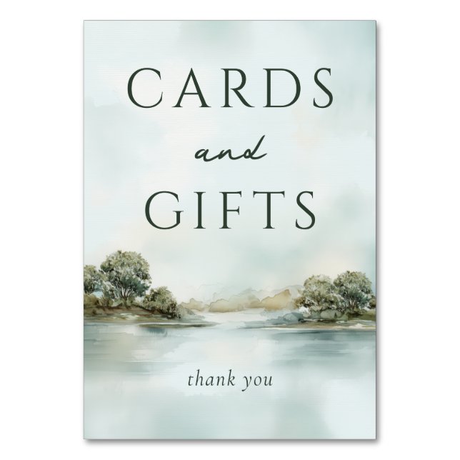 Tranquil Watercolor Landscape Scene Table Number (Front)