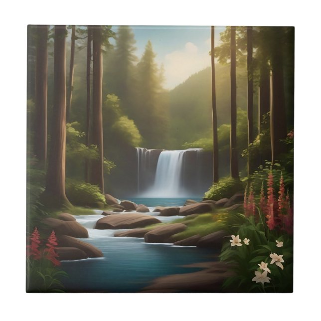 Tranquil Waterfall A Peaceful Retreat Tile (Front)