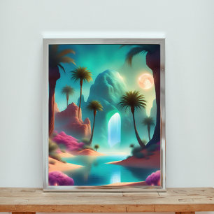 Tranquil Waterfall in Lush Forest Photo Print