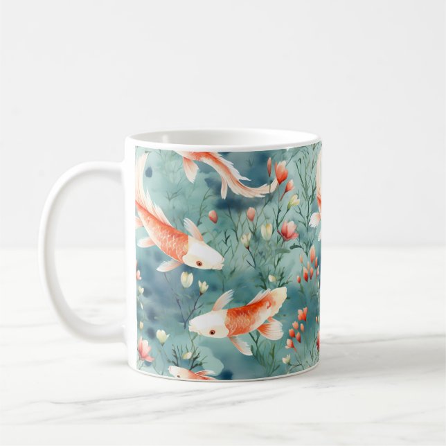 Tranquil Waters: Watercolor Koi Fish Pattern  Coffee Mug (Left)