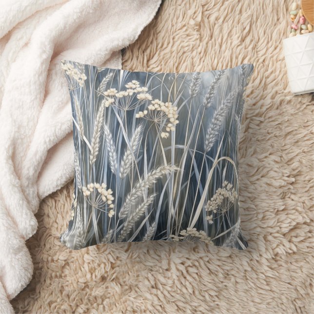 Tranquil Wheat Wildflower Impressionist Design Cushion (Blanket)