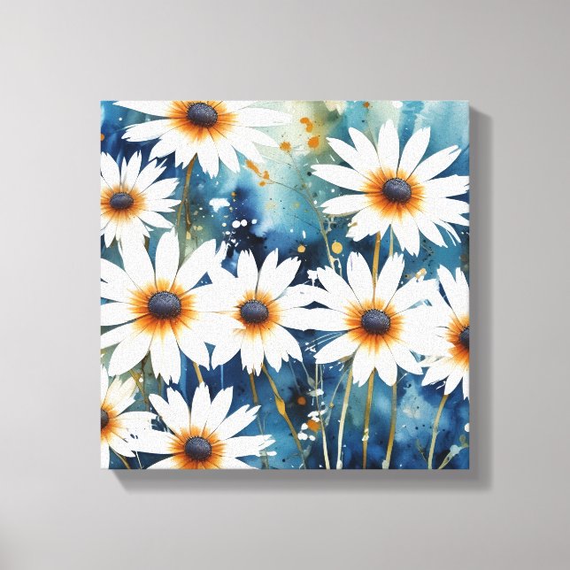 Tranquil White Daisies Watercolor Art Print (Front)