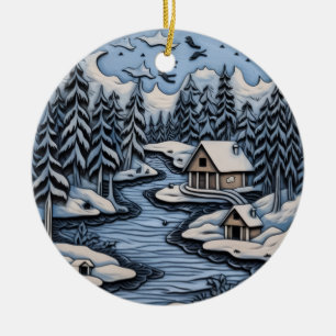 "Tranquil Winter Lake Ornament" Ceramic Tree Decoration