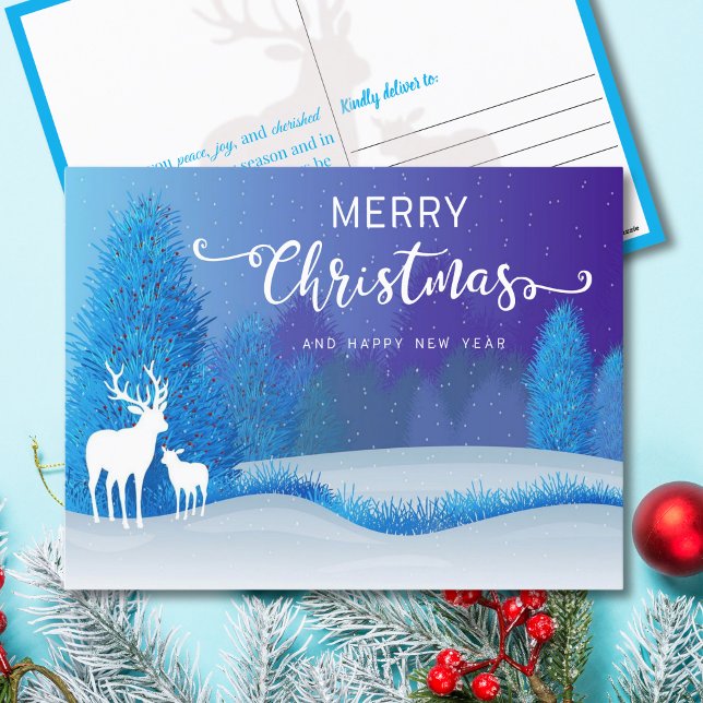 Tranquil Winter Night Reindeers Christmas Holiday Postcard (Creator Uploaded)