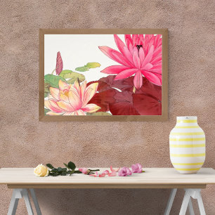 Tranquillity in Bloom: A Vintage Pink Lotus Painti Photo Print