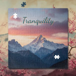 Tranquillity | Mountains and Clouds Jigsaw Puzzle<br><div class="desc">Pretty view of a mountain peak with snow with beautiful pink and purple clouds with the word tranquillity.</div>