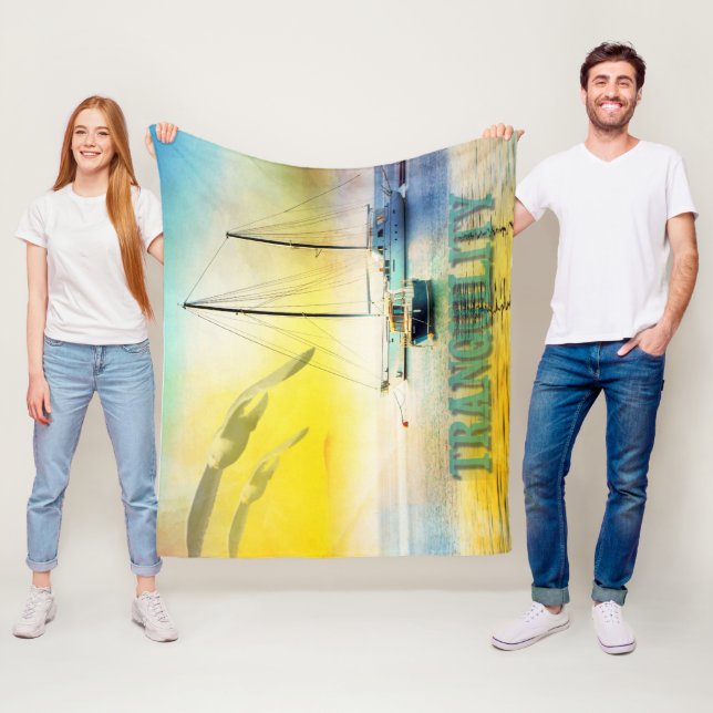 Tranquillity Sailboat On beach Sunset Scenary Fleece Blanket (In Situ)