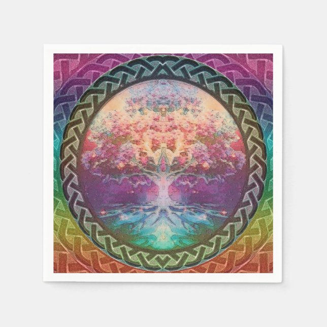 Tranquillity Tree of Life in Rainbow Colours Napkin (Front)
