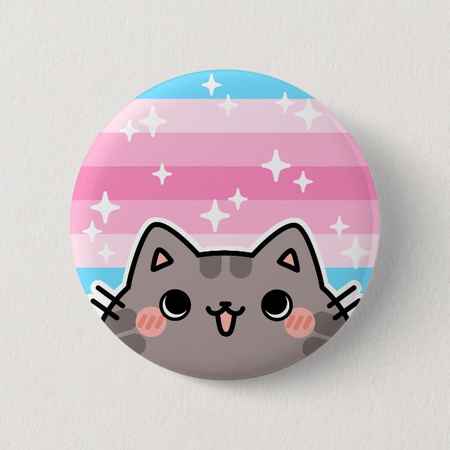 Trans Feminine LGBT Pride Flag Cat Button (Front)