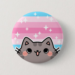 Trans Feminine LGBT Pride Flag Cat Button