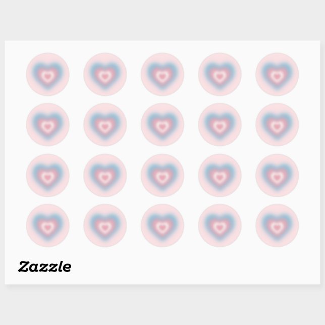 Trans flag colours on a blurred heart classic round sticker (Sheet)