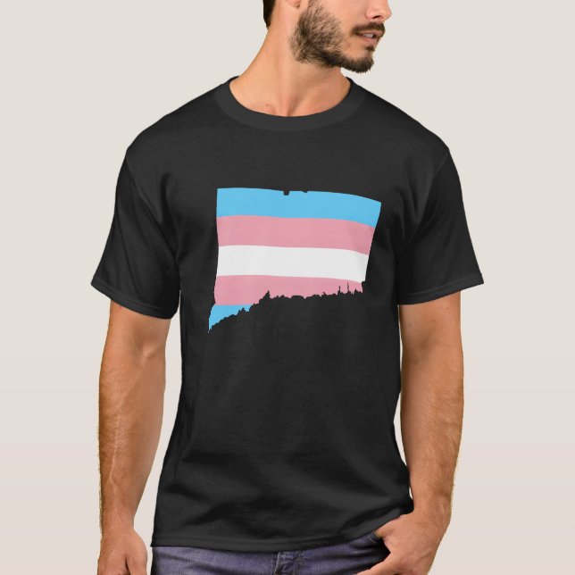 Trans Flag Connecticut LGBT Pride Support retro T-Shirt (Front)