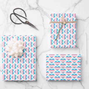 Trans Flag Heart Pattern Wrapping Paper Sheet
