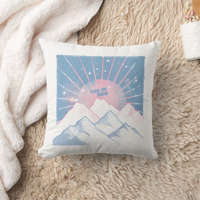 Trans Joy Rising – LGBTQ Mountain Camping Pride Cushion (Blanket)