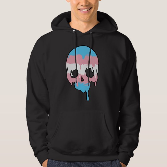 Trans Pride Dripping Skull Hoodie (Front)