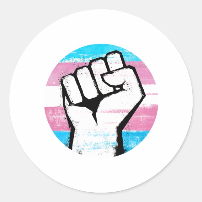Trans Pride Fist Circle Print Classic Round Sticker (Front)