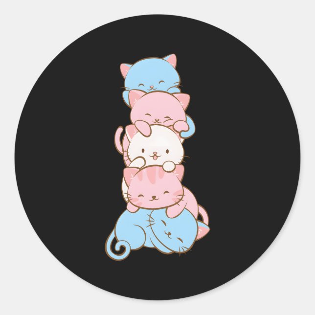 Trans Pride Flag Kawaii Cat Transgender Classic Round Sticker (Front)