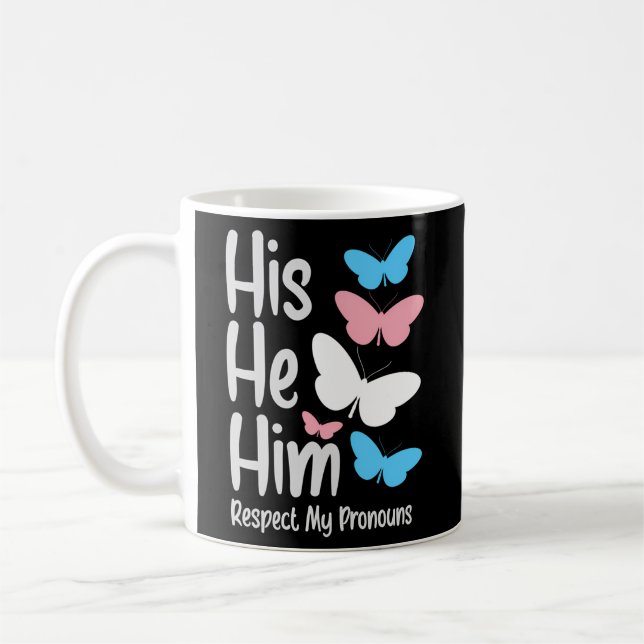 Trans Pride Flag Trans Pronouns Proud Transgender Coffee Mug (Left)