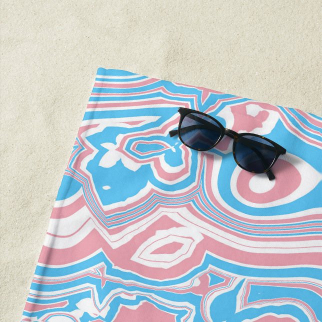 Trans Pride Flag Trippy Boho Groovy Wavy Stripes Beach Towel (In Situ)