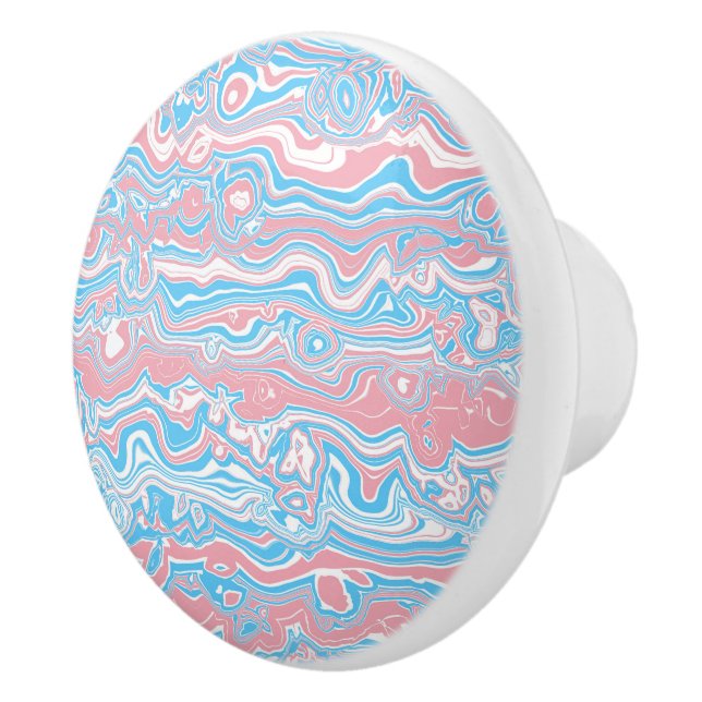 Trans Pride Flag Trippy Boho Groovy Wavy Stripes Ceramic Knob (Right)