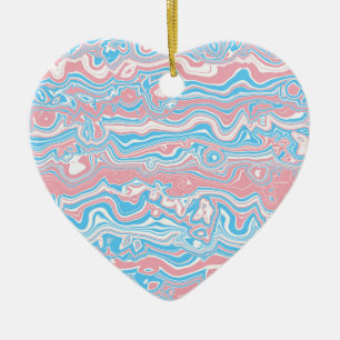 Trans Pride Flag Trippy Boho Groovy Wavy Stripes Ceramic Tree Decoration