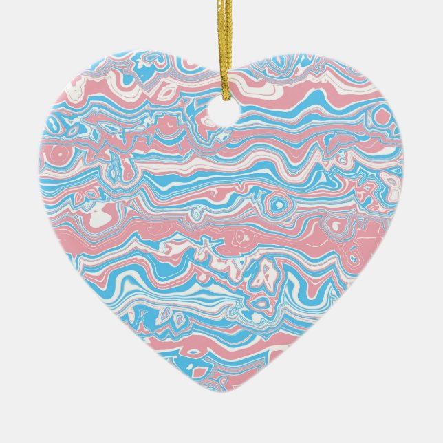 Trans Pride Flag Trippy Boho Groovy Wavy Stripes Ceramic Tree Decoration (Front)
