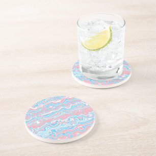 Trans Pride Flag Trippy Boho Groovy Wavy Stripes Coaster