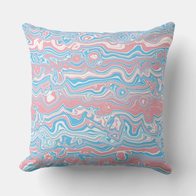 Trans Pride Flag Trippy Boho Groovy Wavy Stripes Cushion (Front)