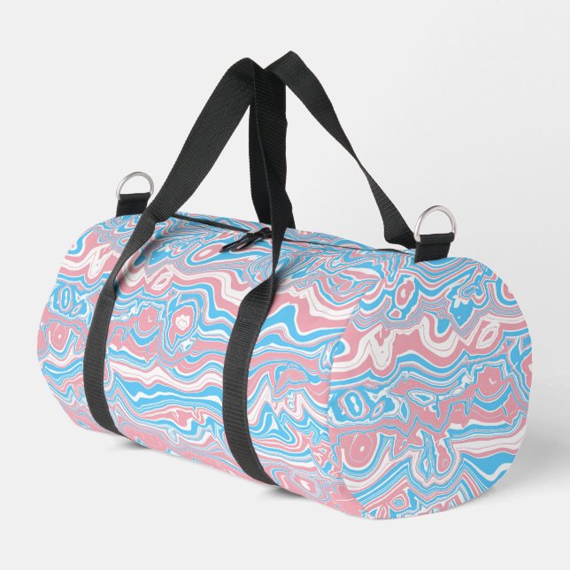 Trans Pride Flag Trippy Boho Groovy Wavy Stripes Duffle Bag (Left Corner)