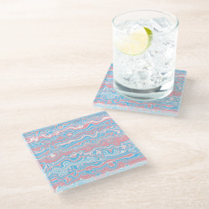 Trans Pride Flag Trippy Boho Groovy Wavy Stripes Glass Coaster