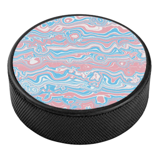 Trans Pride Flag Trippy Boho Groovy Wavy Stripes Hockey Puck (3/4)