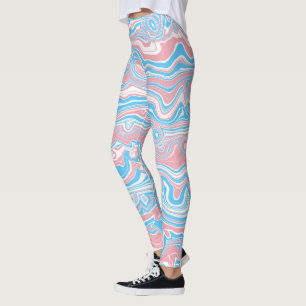 Trans Pride Flag Trippy Boho Groovy Wavy Stripes Leggings