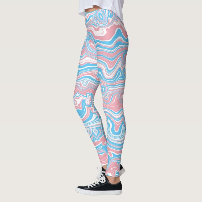 Trans Pride Flag Trippy Boho Groovy Wavy Stripes Leggings (Left)