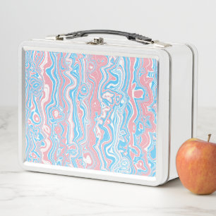 Trans Pride Flag Trippy Boho Groovy Wavy Stripes Metal Lunch Box