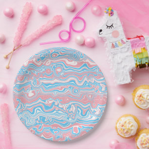 Trans Pride Flag Trippy Boho Groovy Wavy Stripes Paper Plate