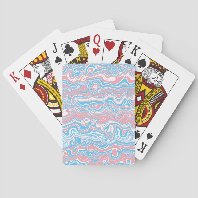 Trans Pride Flag Trippy Boho Groovy Wavy Stripes Playing Cards (Back)