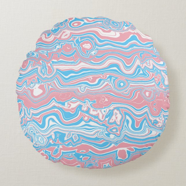 Trans Pride Flag Trippy Boho Groovy Wavy Stripes Round Cushion (Front)