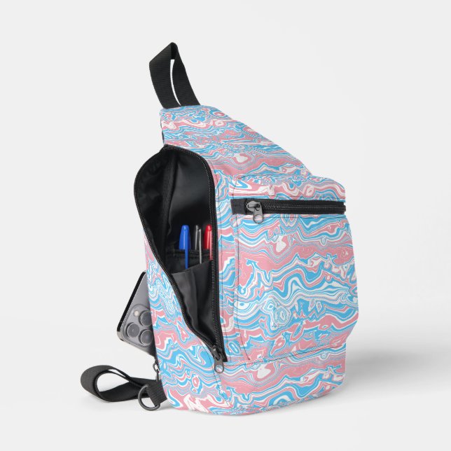 Trans Pride Flag Trippy Boho Groovy Wavy Stripes Sling Bag (Open)