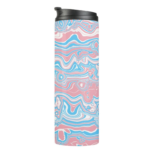 Trans Pride Flag Trippy Boho Groovy Wavy Stripes Thermal Tumbler (Rotated Right)