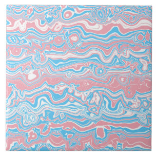 Trans Pride Flag Trippy Boho Groovy Wavy Stripes Tile