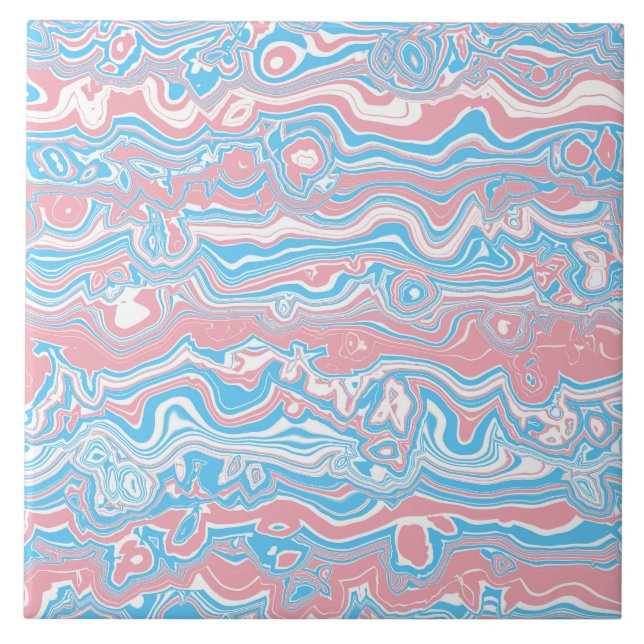 Trans Pride Flag Trippy Boho Groovy Wavy Stripes Tile (Front)