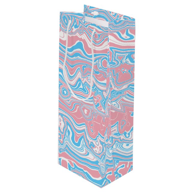 Trans Pride Flag Trippy Boho Groovy Wavy Stripes Wine Gift Bag (Front Angled)